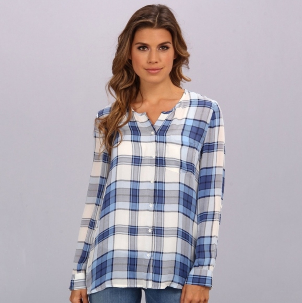 Joie silk Karina blue plaid blouse